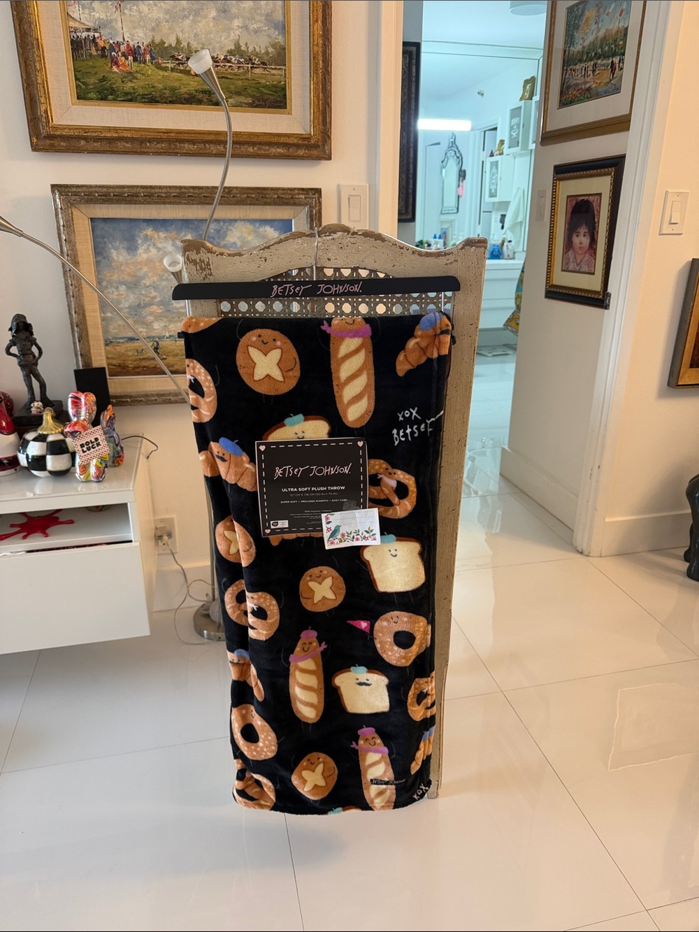 Betsey Johnson Black Plush Bakery Motif Throw